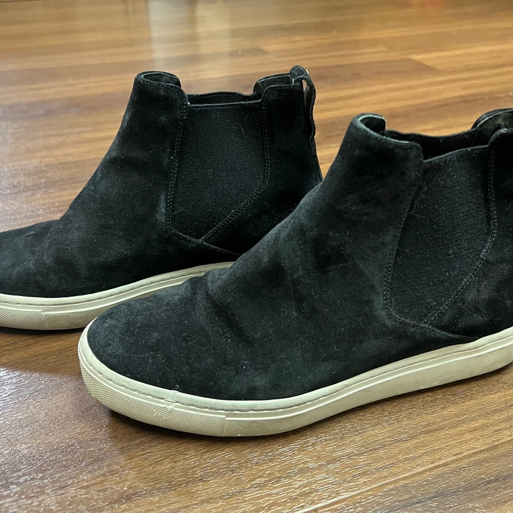 5.5 Vince high top water resistant suede sneakers.